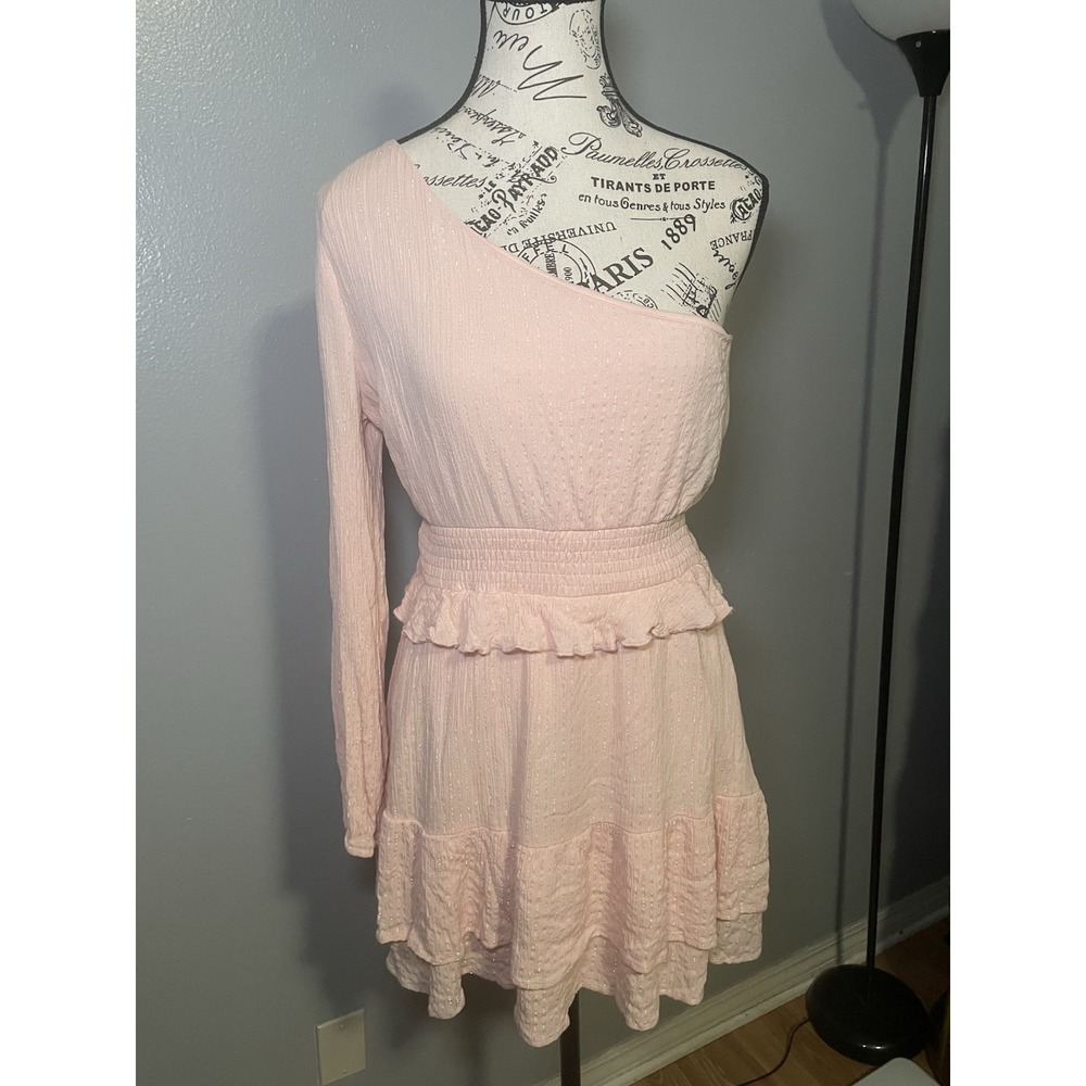 Peach Love One Shoulder Light Pink Smocked Waist Mini Dress